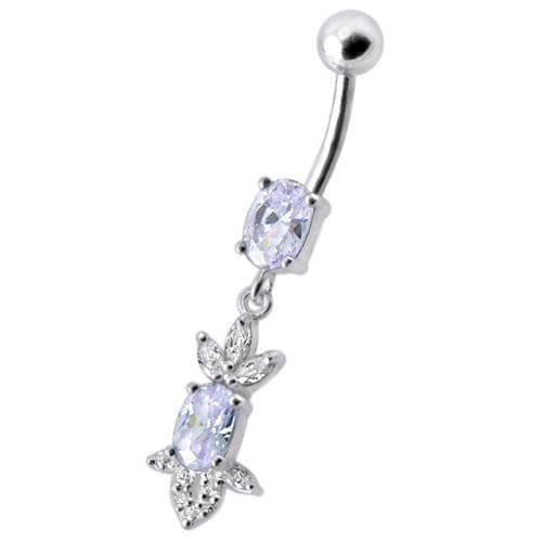 Fancy  Jeweled Dangling 316L SS Bar Belly Ring - Monster Piercing