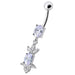 Fancy  Jeweled Dangling 316L SS Bar Belly Ring - Monster Piercing