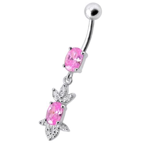 Fancy  Jeweled Dangling 316L SS Bar Belly Ring - Monster Piercing