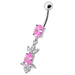 Fancy  Jeweled Dangling 316L SS Bar Belly Ring - Monster Piercing