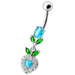 Fancy Multi Stone Leafs With  Heart Dangling Navel Ring - Monster Piercing