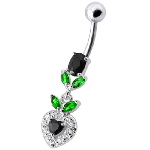 Fancy Multi Stone Leafs With  Heart Dangling Navel Ring - Monster Piercing