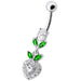 Fancy Multi Stone Leafs With  Heart Dangling Navel Ring - Monster Piercing