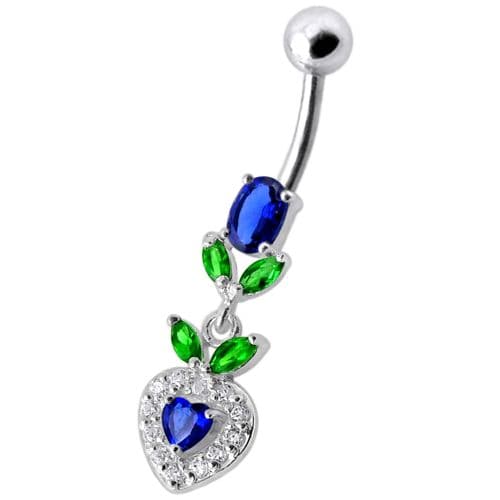 Fancy Multi Stone Leafs With  Heart Dangling Navel Ring - Monster Piercing