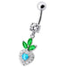 Fancy White Jeweled With Heart Dangling Belly Ring - Monster Piercing