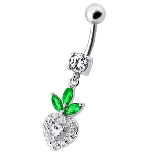 Fancy White Jeweled With Heart Dangling Belly Ring - Monster Piercing