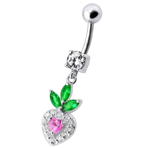 Fancy White Jeweled With Heart Dangling Belly Ring - Monster Piercing