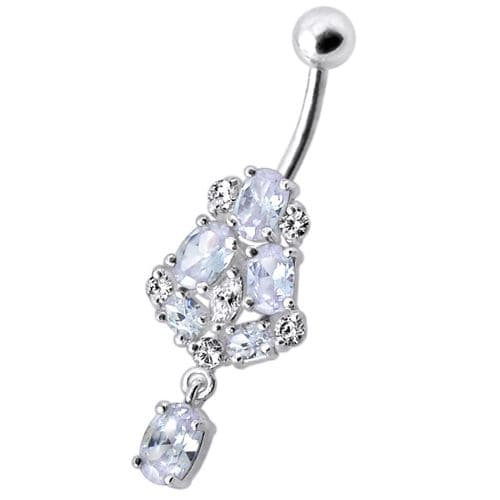 Silver Fancy Jeweled Dangling Navel Ring Body Jewelry - Monster Piercing