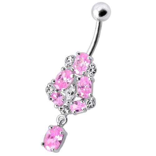 Silver Fancy Jeweled Dangling Navel Ring Body Jewelry - Monster Piercing