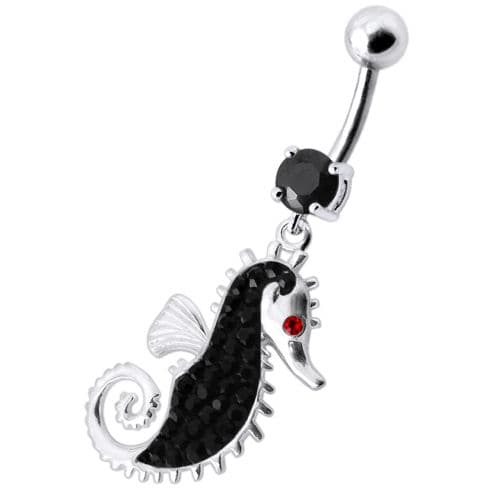 Multi Jeweled Sea Horse Dangling Belly Ring - Monster Piercing