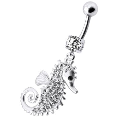 Multi Jeweled Sea Horse Dangling Belly Ring - Monster Piercing