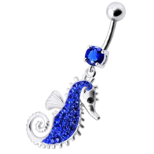 Multi Jeweled Sea Horse Dangling Belly Ring - Monster Piercing