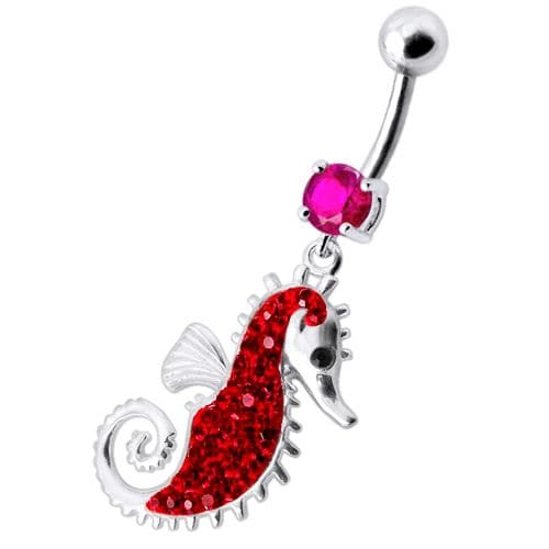 Multi Jeweled Sea Horse Dangling Belly Ring - Monster Piercing