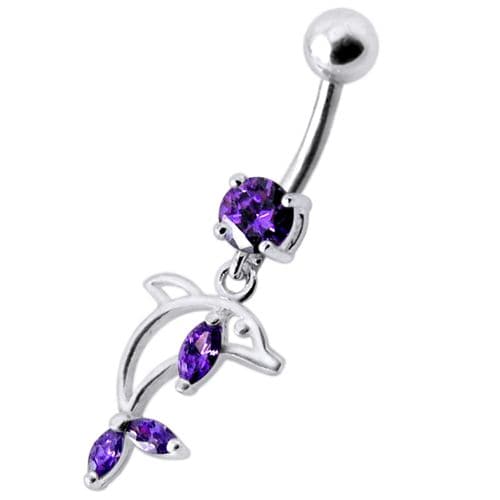 Jeweled Dolphin Dangling Navel Banana Ring - Monster Piercing