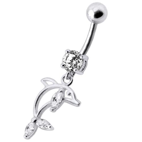 Jeweled Dolphin Dangling Navel Banana Ring - Monster Piercing