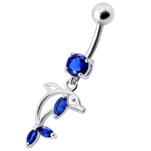 Jeweled Dolphin Dangling Navel Banana Ring - Monster Piercing