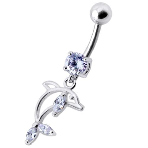 Jeweled Dolphin Dangling Navel Banana Ring - Monster Piercing