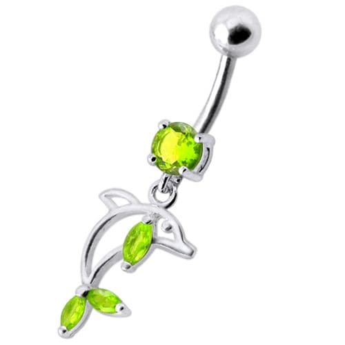 Jeweled Dolphin Dangling Navel Banana Ring - Monster Piercing