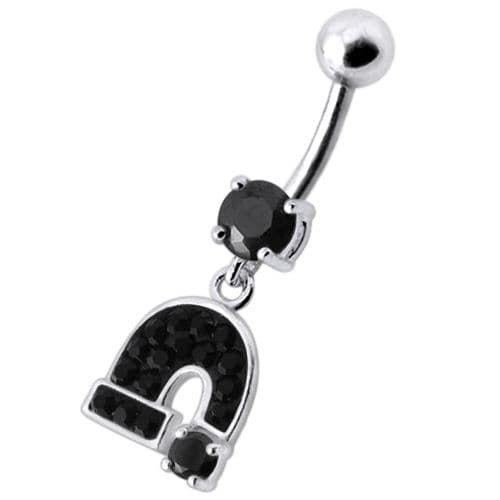 Silver Fancy  Horseshoe Dangling Belly Ring - Monster Piercing