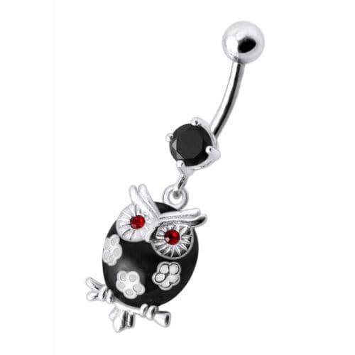 Fancy Jeweled Owl Dangling Navel Ring - Monster Piercing