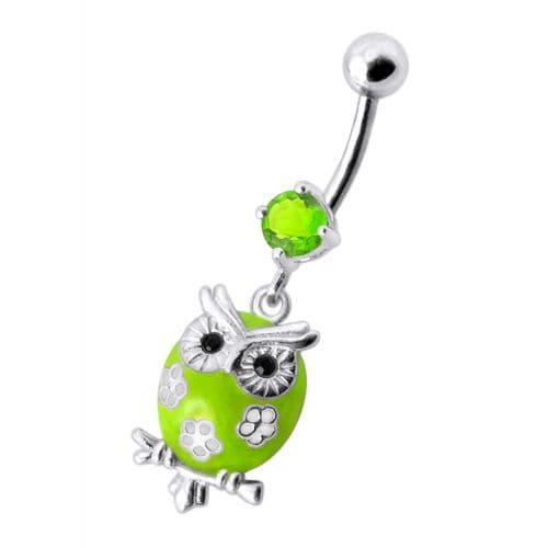 Fancy Jeweled Owl Dangling Navel Ring - Monster Piercing