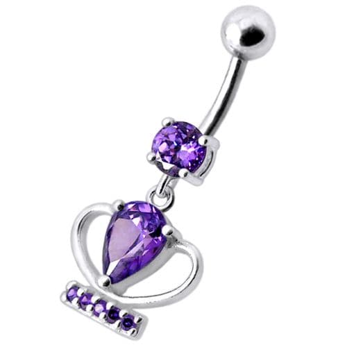 Silver Fancy Jeweled Cup Dangling Bar Belly Ring - Monster Piercing