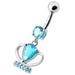 Silver Fancy Jeweled Cup Dangling Bar Belly Ring - Monster Piercing