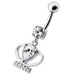 Silver Fancy Jeweled Cup Dangling Bar Belly Ring - Monster Piercing