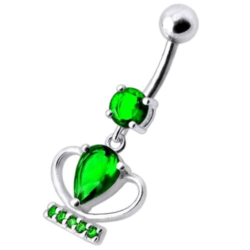 Silver Fancy Jeweled Cup Dangling Bar Belly Ring - Monster Piercing