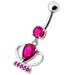 Silver Fancy Jeweled Cup Dangling Bar Belly Ring - Monster Piercing