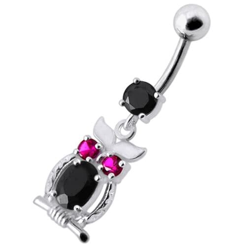 Jeweled Owl Dangling Navel Bar - Monster Piercing