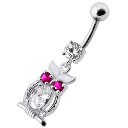 Jeweled Owl Dangling Navel Bar - Monster Piercing