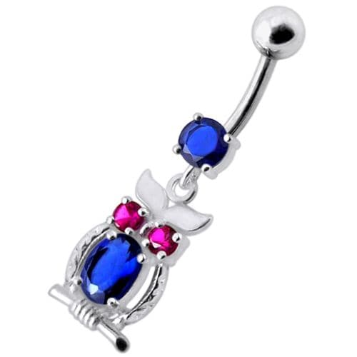 Jeweled Owl Dangling Navel Bar - Monster Piercing