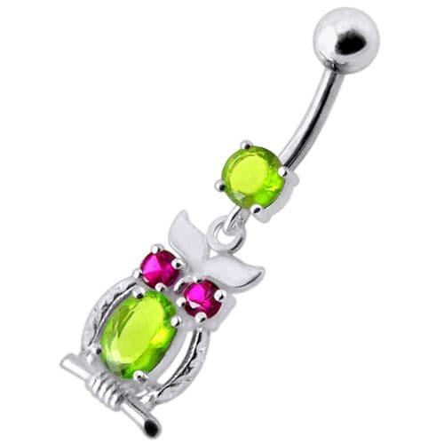 Jeweled Owl Dangling Navel Bar - Monster Piercing