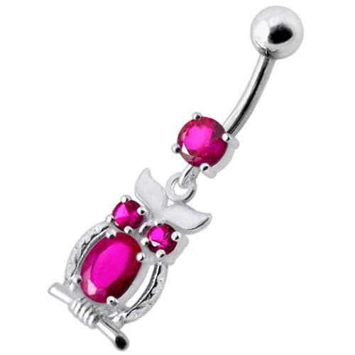 Jeweled Owl Dangling Navel Bar - Monster Piercing