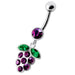 Silver Fancy Jeweled Grape Dangling Curved Belly Ring - Monster Piercing