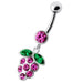 Silver Fancy Jeweled Grape Dangling Curved Belly Ring - Monster Piercing