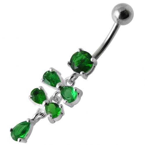 Fancy Silver  Studded Jeweled Dangling SS Belly Ring - Monster Piercing