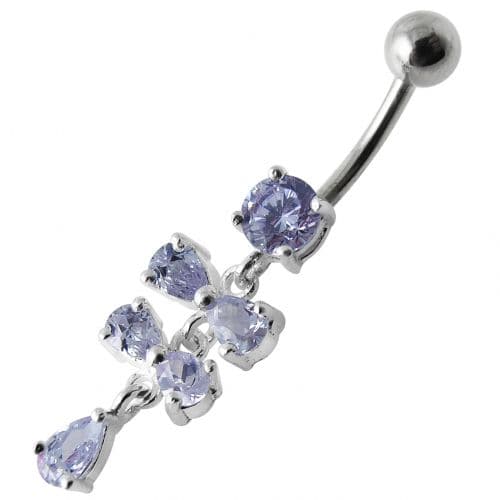 Fancy Silver  Studded Jeweled Dangling SS Belly Ring - Monster Piercing