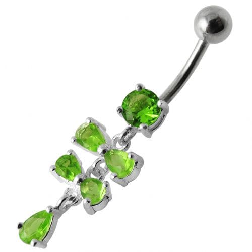 Fancy Silver  Studded Jeweled Dangling SS Belly Ring - Monster Piercing