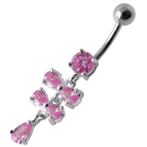 Fancy Silver  Studded Jeweled Dangling SS Belly Ring - Monster Piercing