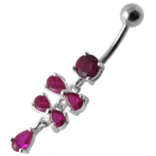 Fancy Silver  Studded Jeweled Dangling SS Belly Ring - Monster Piercing