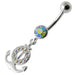 Silver Fancy Multi Jeweled Logo Dangling Banana Bar Belly Ring - Monster Piercing