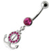 Silver Fancy Multi Jeweled Logo Dangling Banana Bar Belly Ring - Monster Piercing