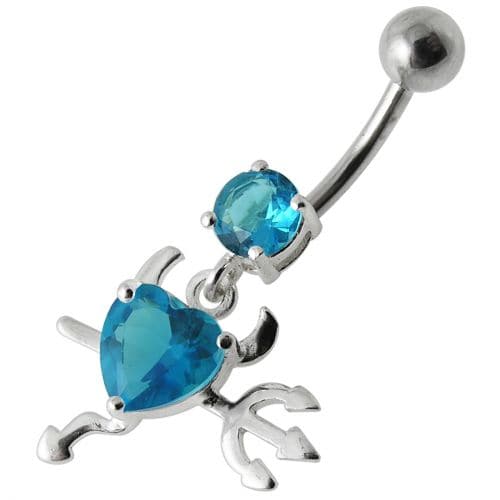 Jeweled Devil heart Dangling Belly Ring - Monster Piercing