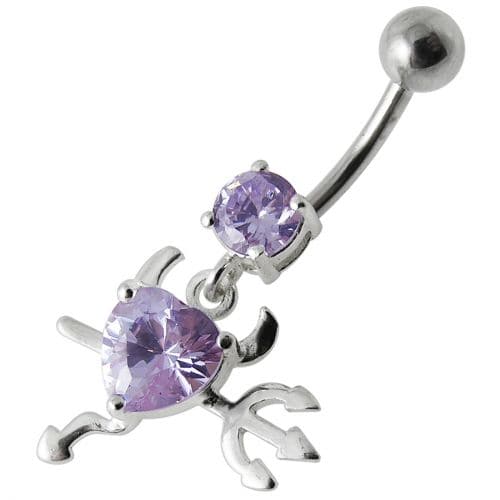 Jeweled Devil heart Dangling Belly Ring - Monster Piercing