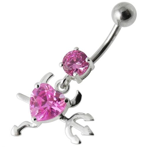 Jeweled Devil heart Dangling Belly Ring - Monster Piercing