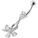 Silver  Pear Jeweled Dangling SS Belly Ring Body Jewelry - Monster Piercing