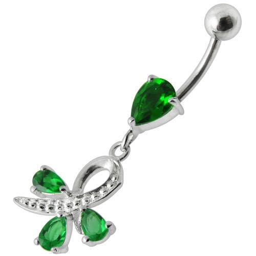 Silver  Pear Jeweled Dangling SS Belly Ring Body Jewelry - Monster Piercing