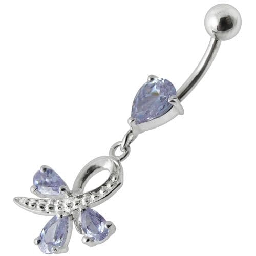 Silver  Pear Jeweled Dangling SS Belly Ring Body Jewelry - Monster Piercing